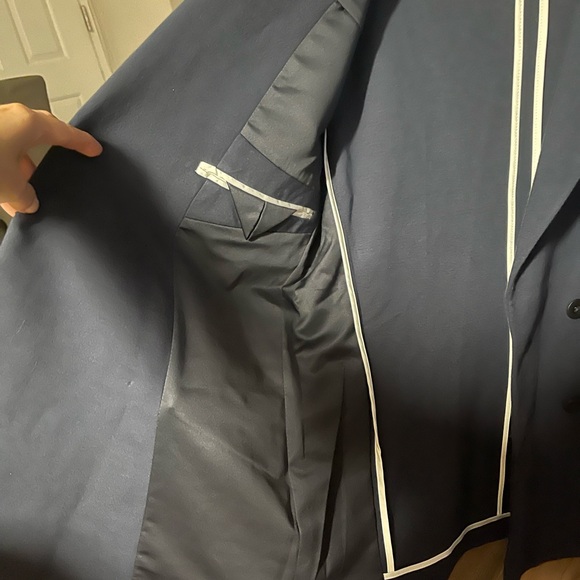 Express Men's Suit Over Coat/Jacket Blazer Double-Breasted Dark Blue Slim Sz S/P - Picture 7 of 14
